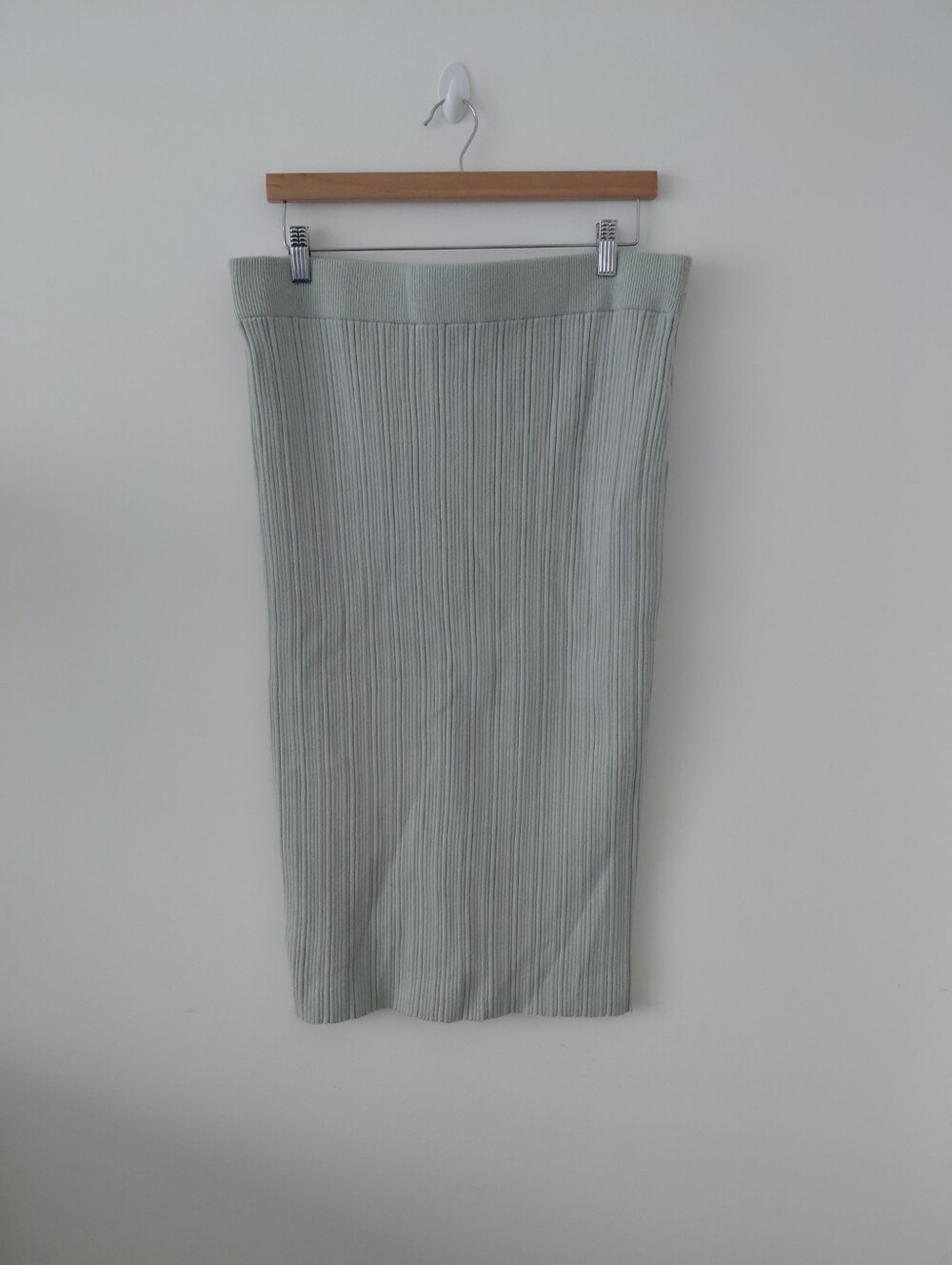 Marled Ribbed Midi Skirt in Light Aqua Grey
